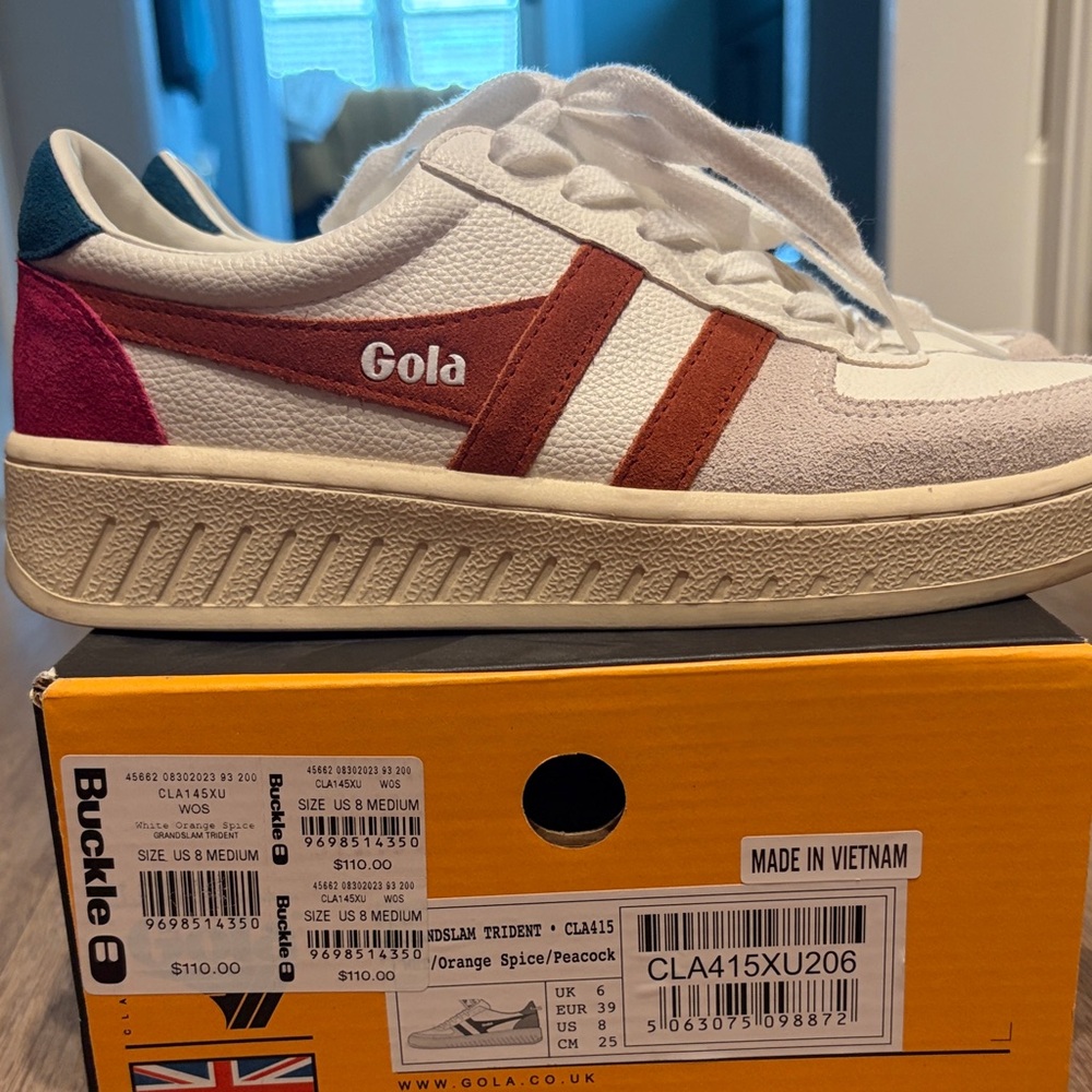 Gola White and Rust Sneakers with Pink and Green Accent
